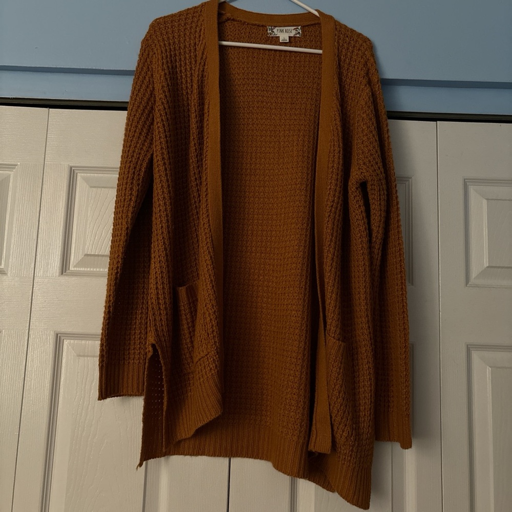 Pink Rose mustard yellow cardigan